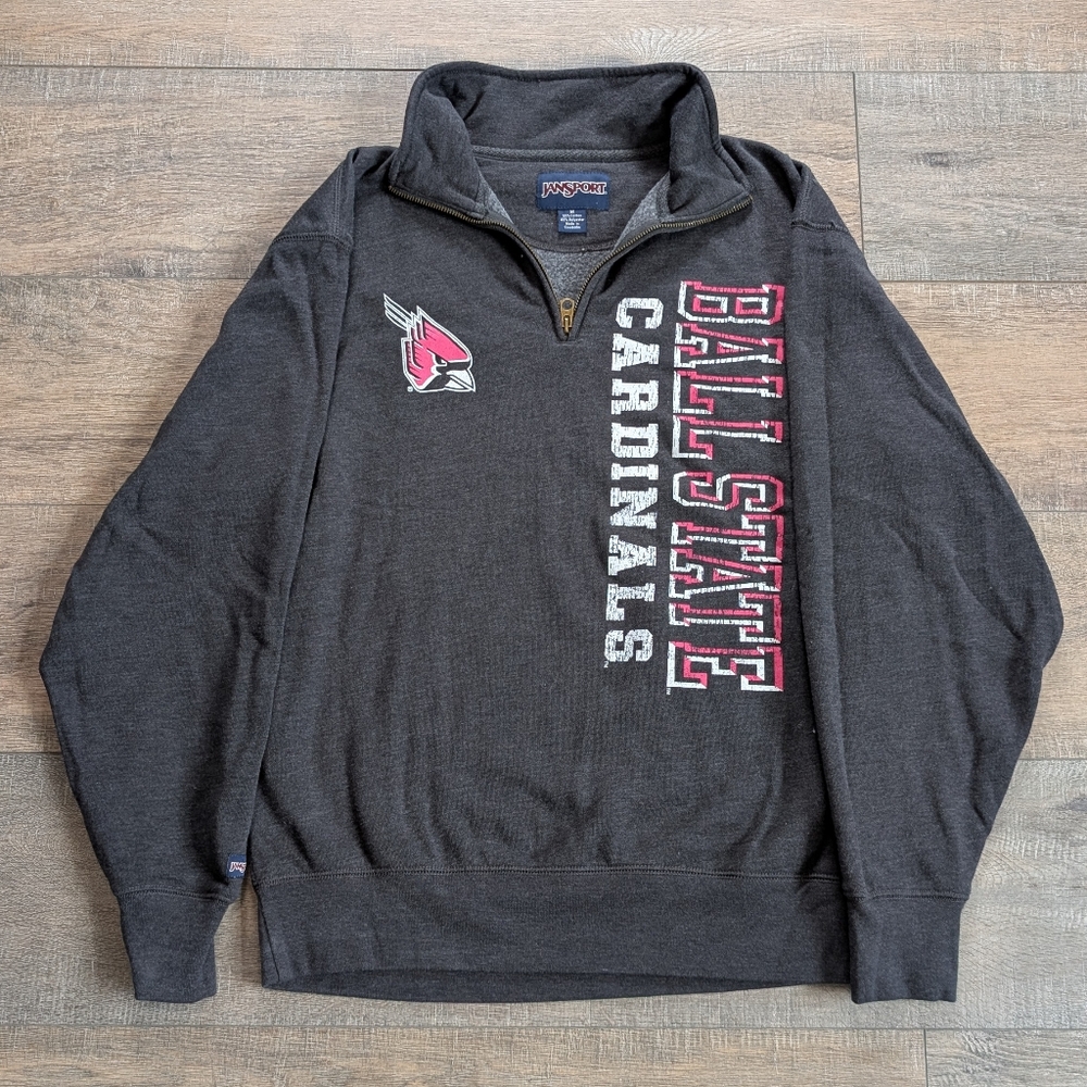 Ball State‎ University 1/4 Zip Sweatshirt Medium Gray Pink Pullover Fleece